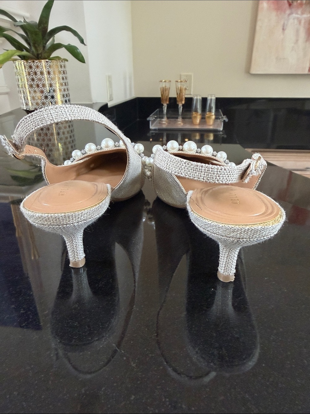 Kelly & Katie Pearl-Strap Pointed Slingback Mules in Beige - Picture 2 of 4